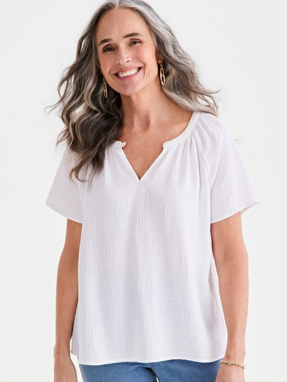 Style & Co Cotton Gauze Short Flutter Sleeve Top White XL NWT